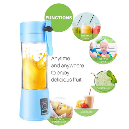 380Ml Electric Juicer Bottle, Fruit Vegetable Blender, Portable Smoothie Maker Mixer Bottle, Rechargeable Blender Bottle, Light Blue