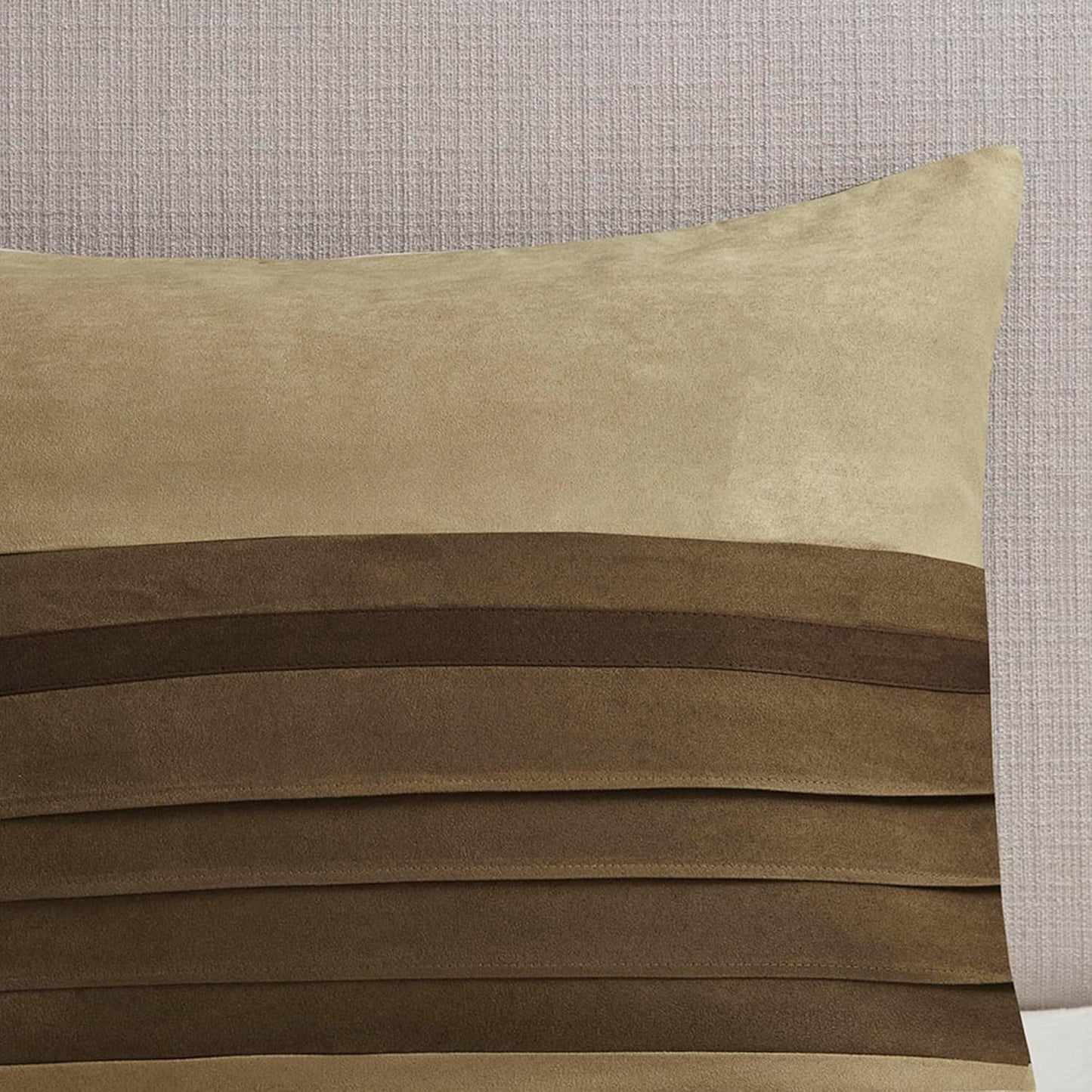 Palmer Comforter Set-Luxury Faux Suede Design, Striped Accent, All Season down Alternative Bedding, Matching Shams, Decorative Pillow, Bed Skirt, Queen (90 in X 90 In), Natural 7 Piece