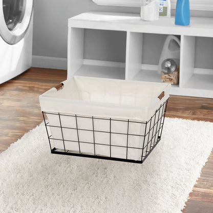 (2 Pack)  60L Rectangular Steel Laundry Basket, Black & Natural, Adult