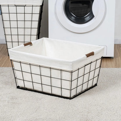 (2 Pack)  60L Rectangular Steel Laundry Basket, Black & Natural, Adult