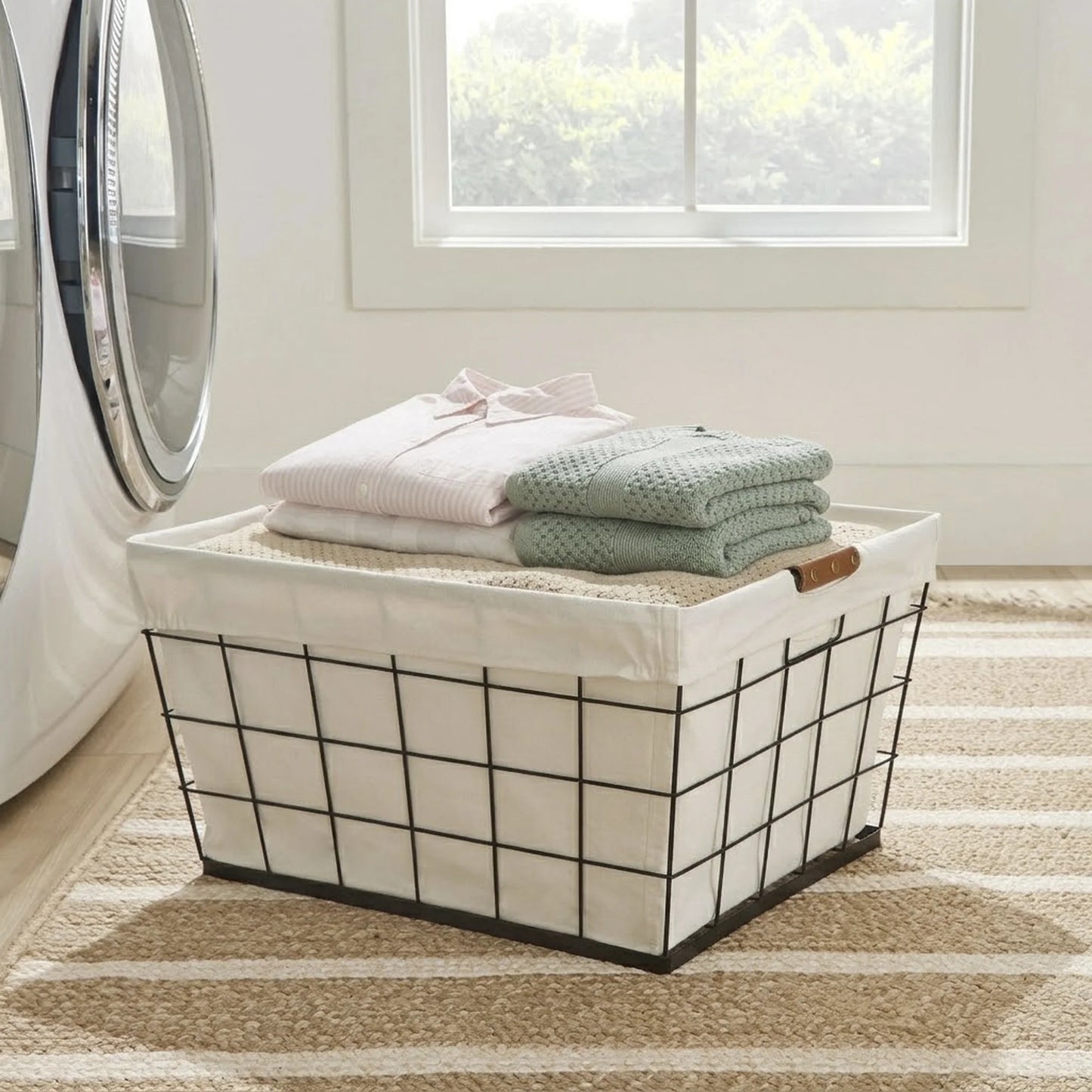 (2 Pack)  60L Rectangular Steel Laundry Basket, Black & Natural, Adult