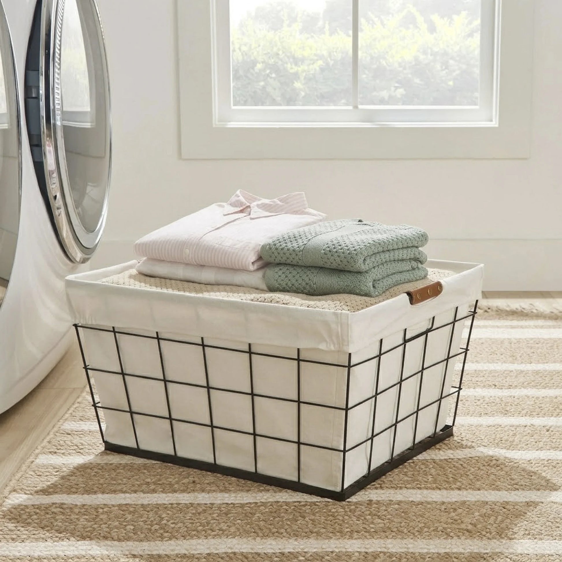 (2 Pack)  60L Rectangular Steel Laundry Basket, Black & Natural, Adult
