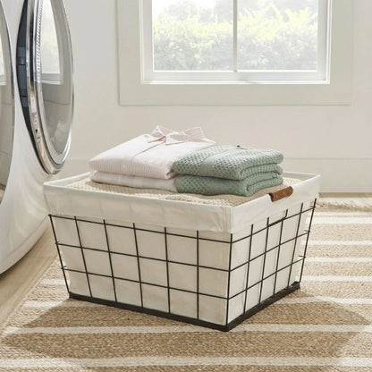 (2 Pack)  60L Rectangular Steel Laundry Basket, Black & Natural, Adult