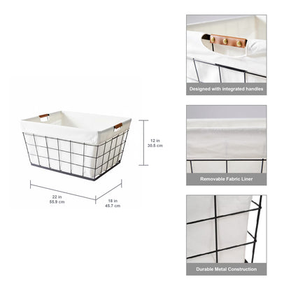 (2 Pack)  60L Rectangular Steel Laundry Basket, Black & Natural, Adult