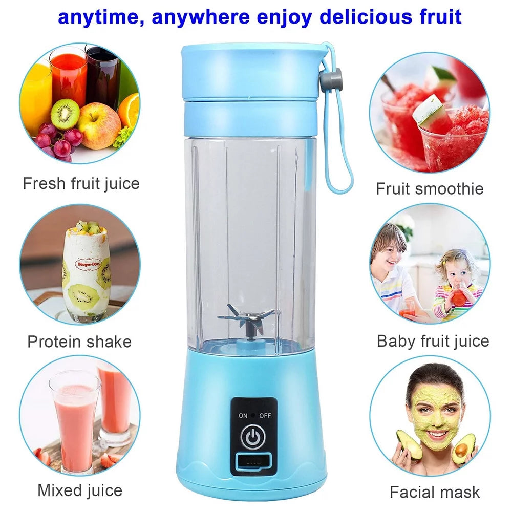 380Ml Electric Juicer Bottle, Fruit Vegetable Blender, Portable Smoothie Maker Mixer Bottle, Rechargeable Blender Bottle, Light Blue
