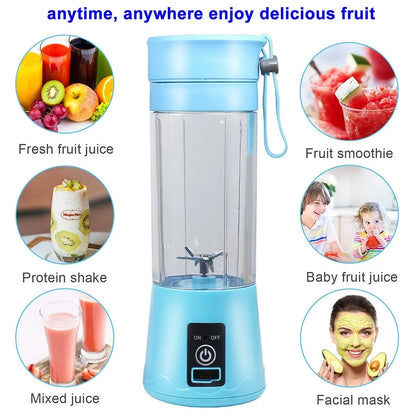 380Ml Electric Juicer Bottle, Fruit Vegetable Blender, Portable Smoothie Maker Mixer Bottle, Rechargeable Blender Bottle, Light Blue