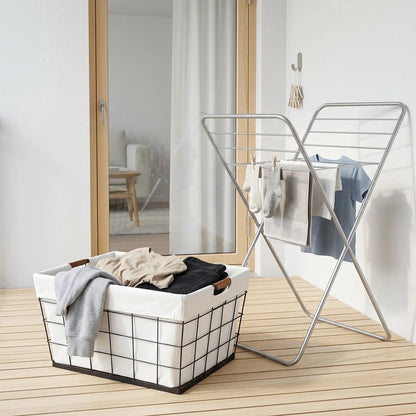 (2 Pack)  60L Rectangular Steel Laundry Basket, Black & Natural, Adult