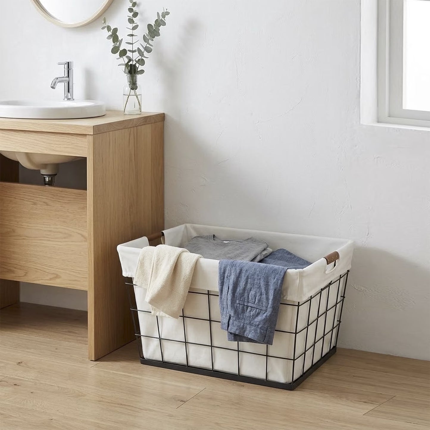 (2 Pack)  60L Rectangular Steel Laundry Basket, Black & Natural, Adult