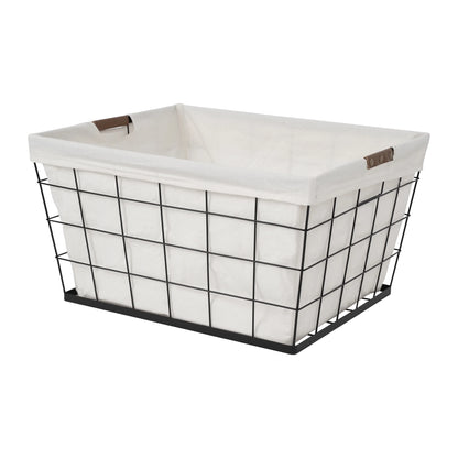 (2 Pack)  60L Rectangular Steel Laundry Basket, Black & Natural, Adult